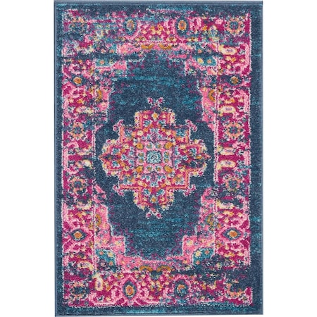Homeroots 2 x 3 ft. Blue & Pink Medallion Scatter Area Rug 385251
